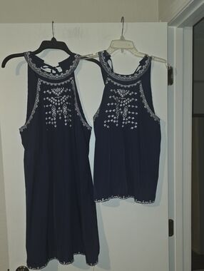 Cupshe Navy Tank Top and Dress with White Embroidered Yoke